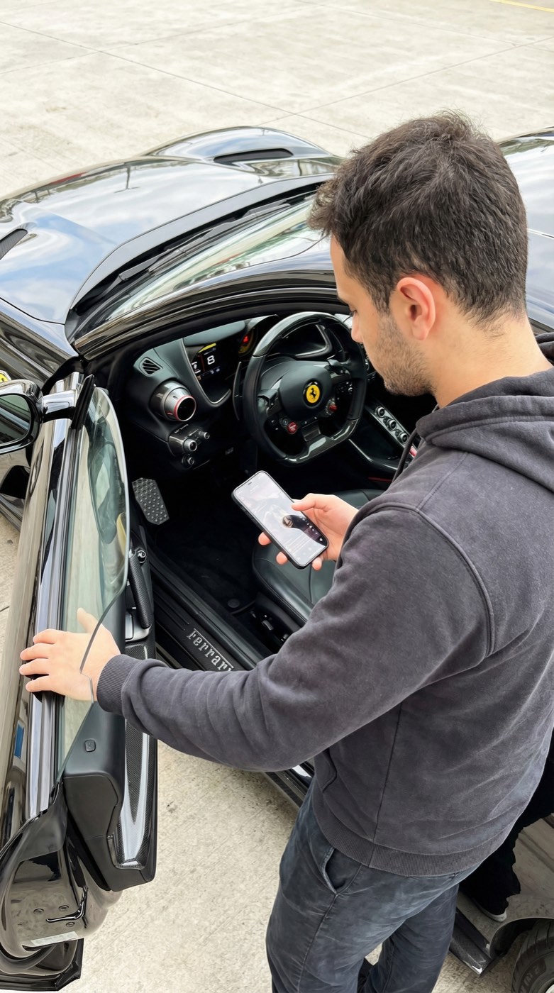 Driver POV, Standing Outside a Ferrari 812 Superfast with Door Open (Bright Daylight)